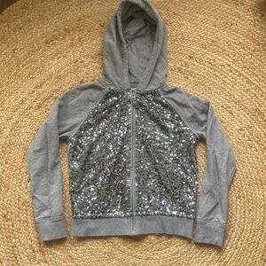 GAP kids Gray Silver Sequin Hoodie Sweatshirt Zip up XL 12